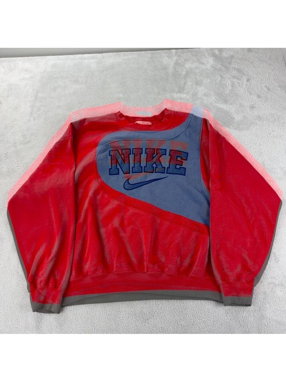 Nike Rework Men's Size Large Vintage Fleece Lined Red/Blue Sweater